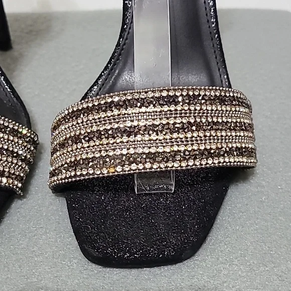 EXPRESS Women's Black Rhinestone Strappy 4 inch Open Toe Heels - Size 7.5 - Picture 4 of 12
